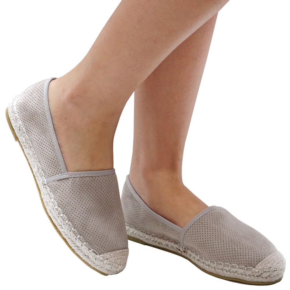 New Gray Perforated Slip On Espadrille Flats